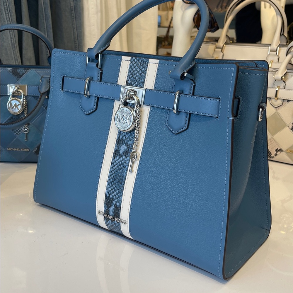 MICHAEL KORS Hamilton Md Leather and Snake Embossed Stripe Satchel
Cornflower - Picture 16 of 16